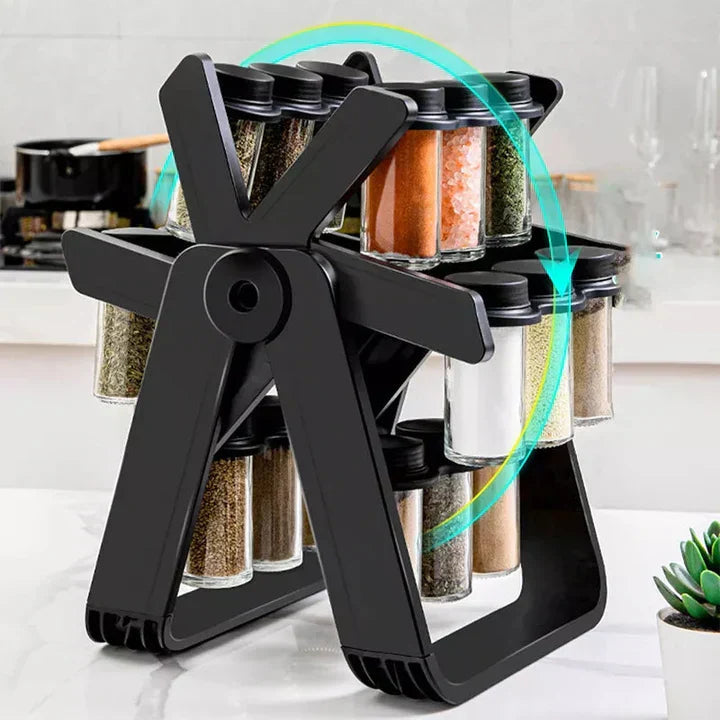 Innovative spice rack with 360° rotating function and jars for fresh spices