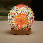 Mosaic glass ball table lamp with wooden base - Turkish Moroccan inspired