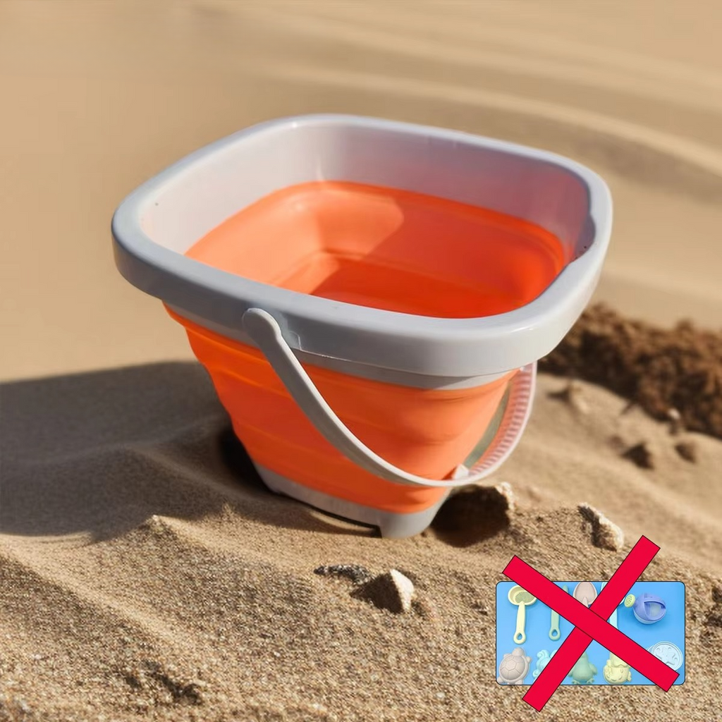 Kids Beach Sand and Water Play Set - Foldable Bucket and Accessories (1, 5, or 11 Piece Set, Random Color)