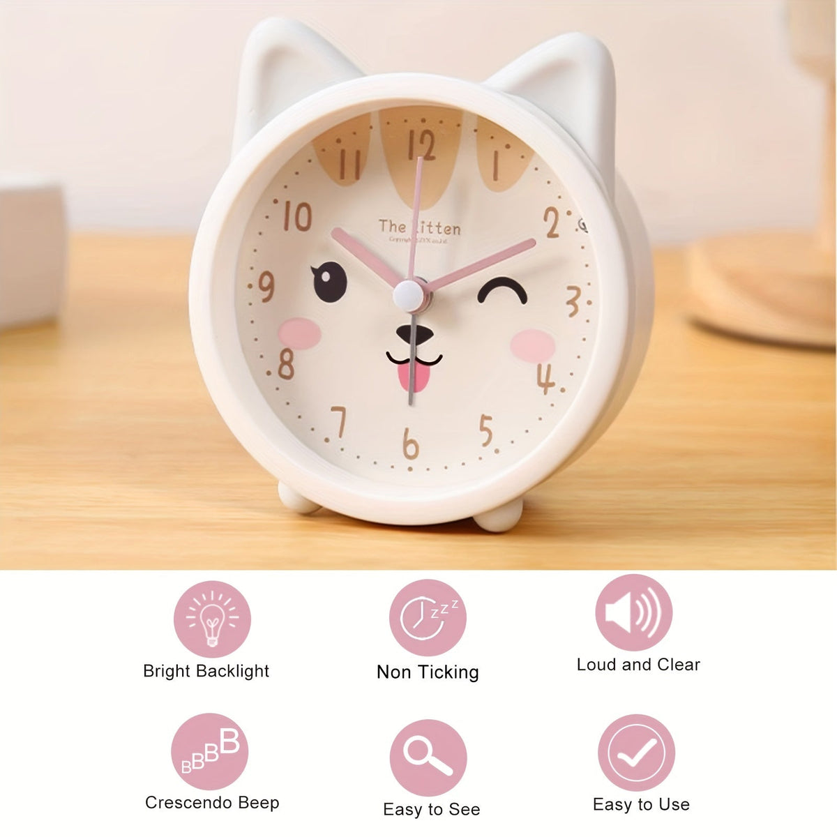Children's Alarm Clock with Night Light – Quiet, Rabbit Pattern & Compact Design