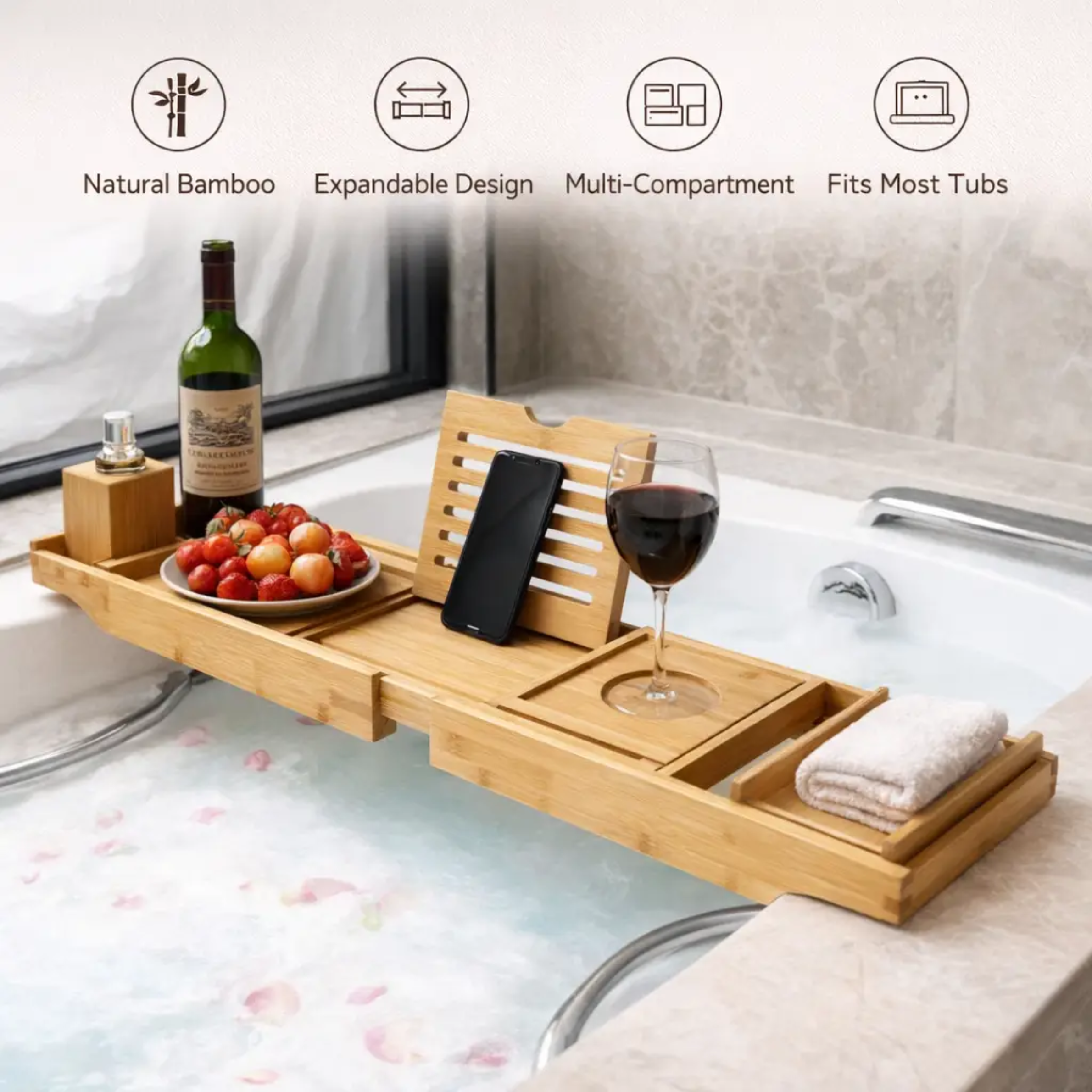 Expandable Bamboo Bathtub/ Caddy Tray with Stands