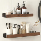 Solid Wood Bathroom Shelf – No-Drill Wall Mounted Bathroom Organiser