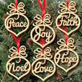 Christmas hanging wooden hollow pendant 6 piece set