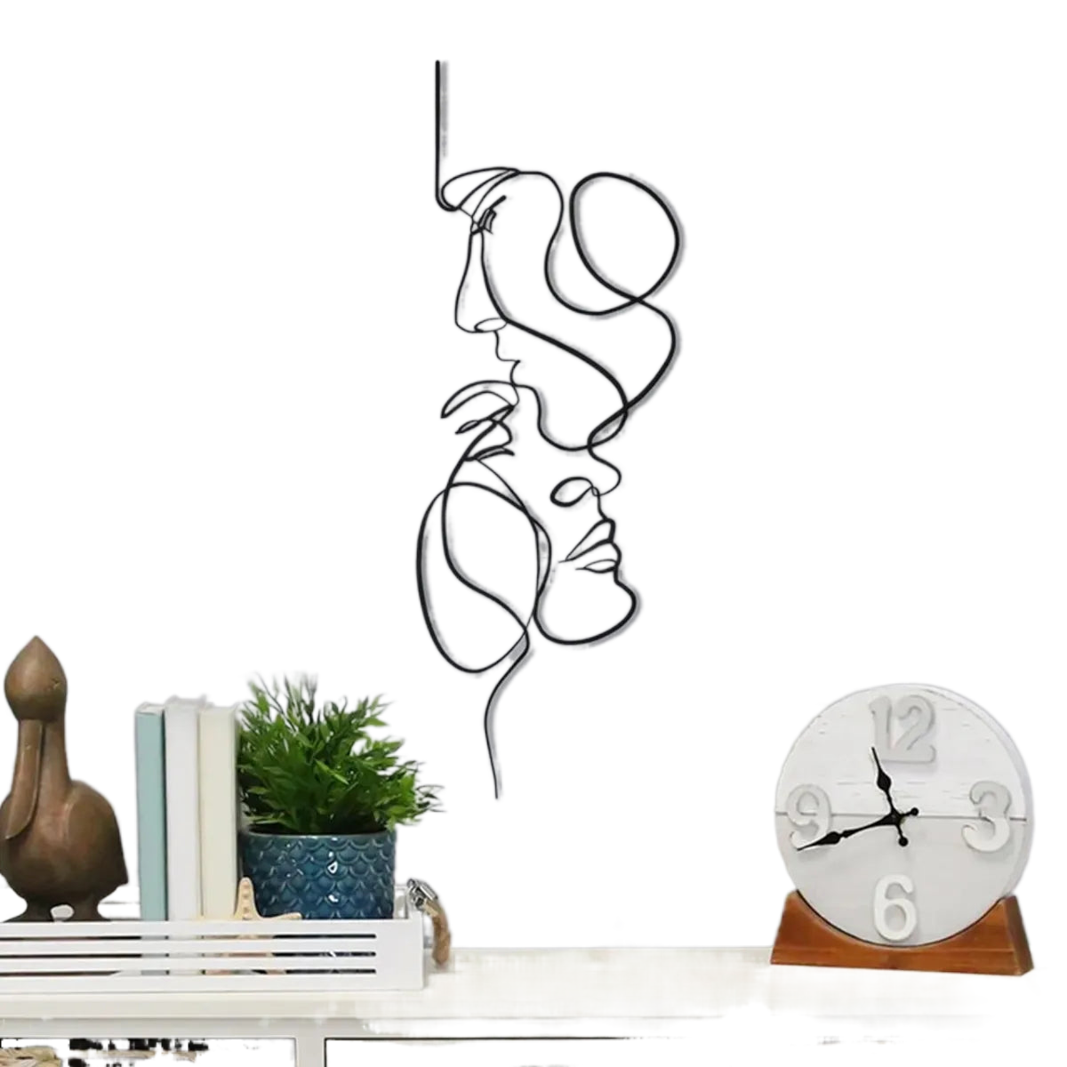 Black Metal Wall Art Wall Decoration Abstract Iron Wall Sculpture Minimalist Face Line Home Decor Craftsmanship