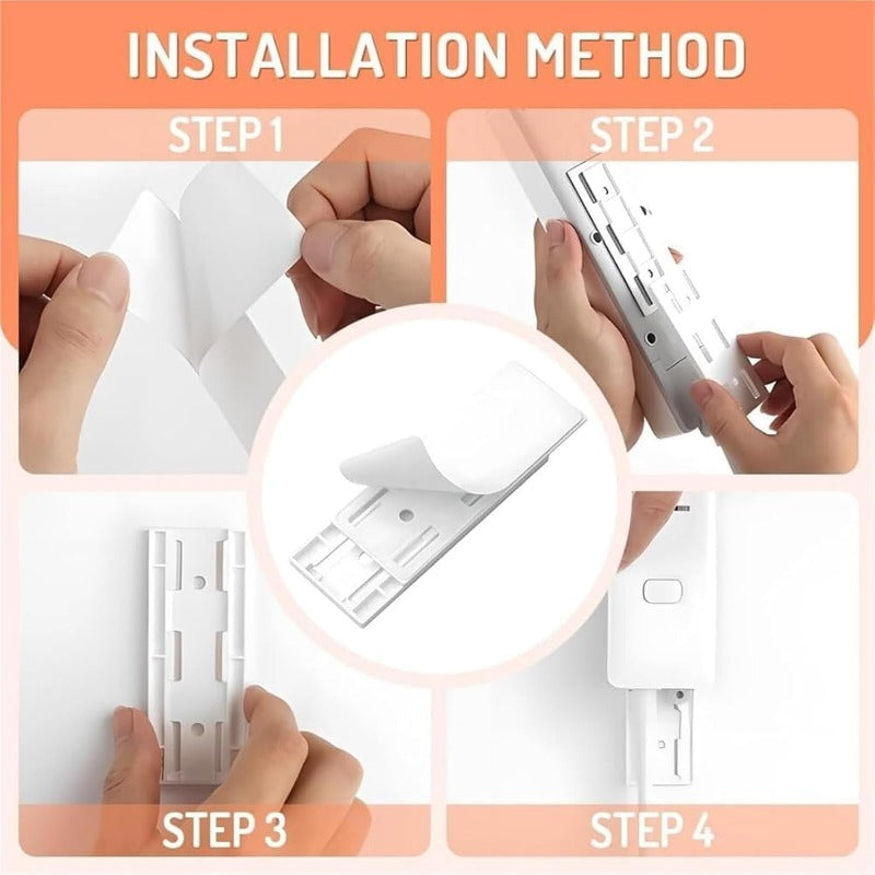 Adhesive Power Strip Mounts | No-Drill Wall & Desk Organizer with Slide Rail