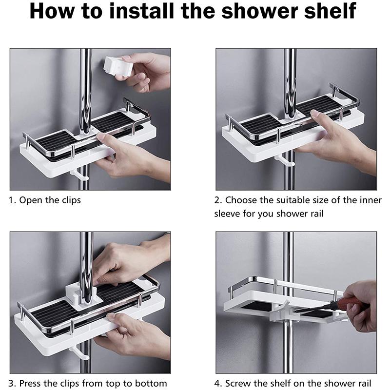 Storage rack for shower rack on bathroom rod