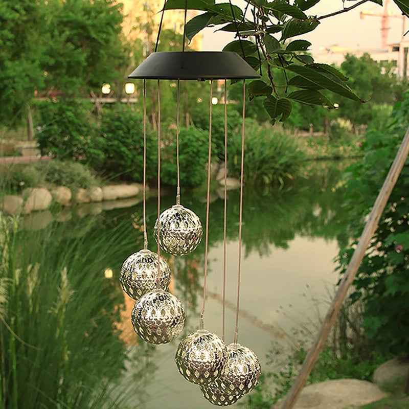 Solar Metal Ball Wind Chime – Solar Powered LED Garden Decoration with Soothing Sounds