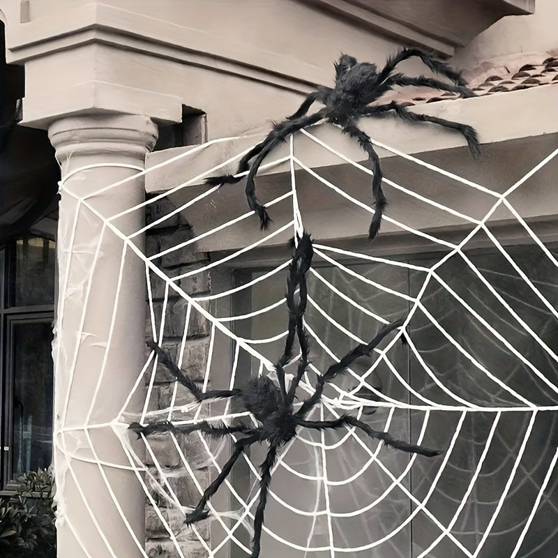 WebCreeper Halloween Decoration Set – 2 Giant Spiders 50cm with Stretchy Spider Web