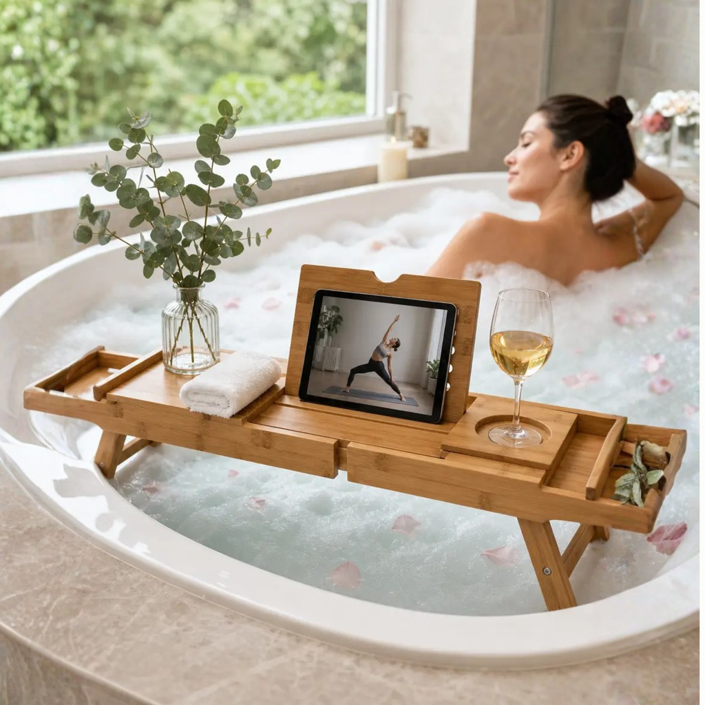 Expandable Bamboo Bathtub/ Caddy Tray with Stands