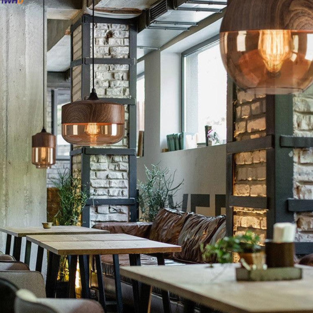 Scandinavian Pendant Lamp made of Wood and Tinted Glass