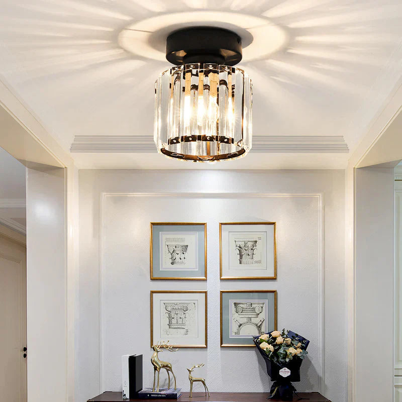 Modern Crystal Ceiling Light with Gold and Black Accents – Stylish Lighting for Your Home
