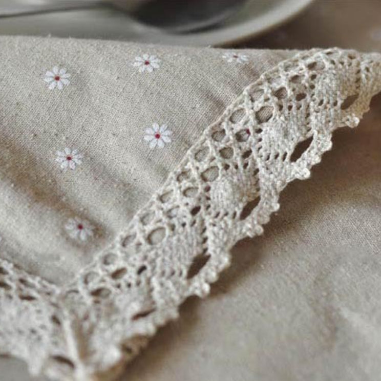 Daisy Print Cotton Linen Tablecloth