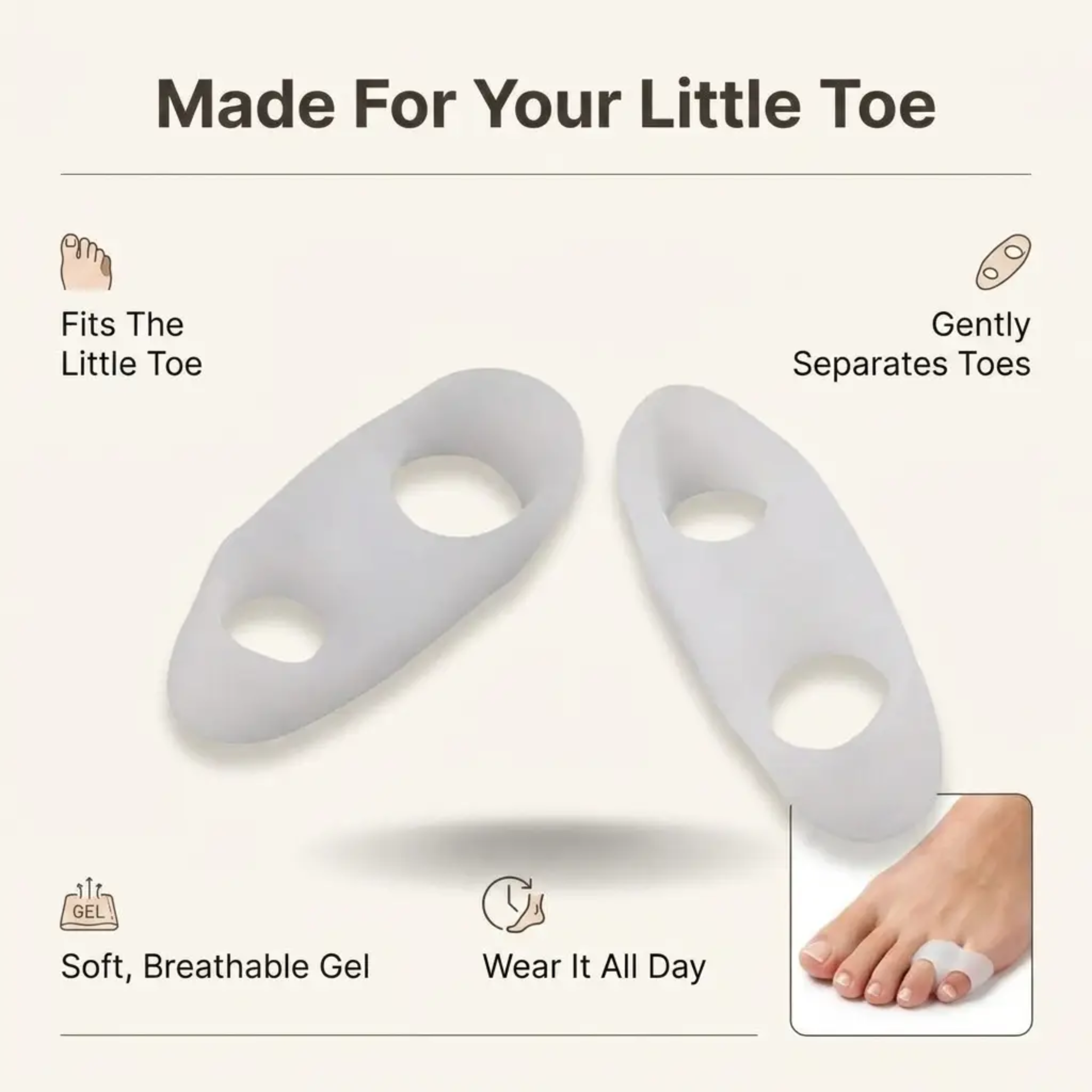 ToeGuard Orthopedic Toe Spacers | Bunionette Corrector - Little Toe Straightener - for Bunions - Hammertoe and Toe Alignment