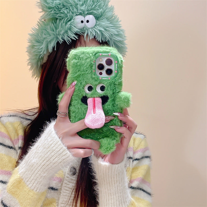 Funny Tongue Sticking Out Plush Phone Case For iPhone