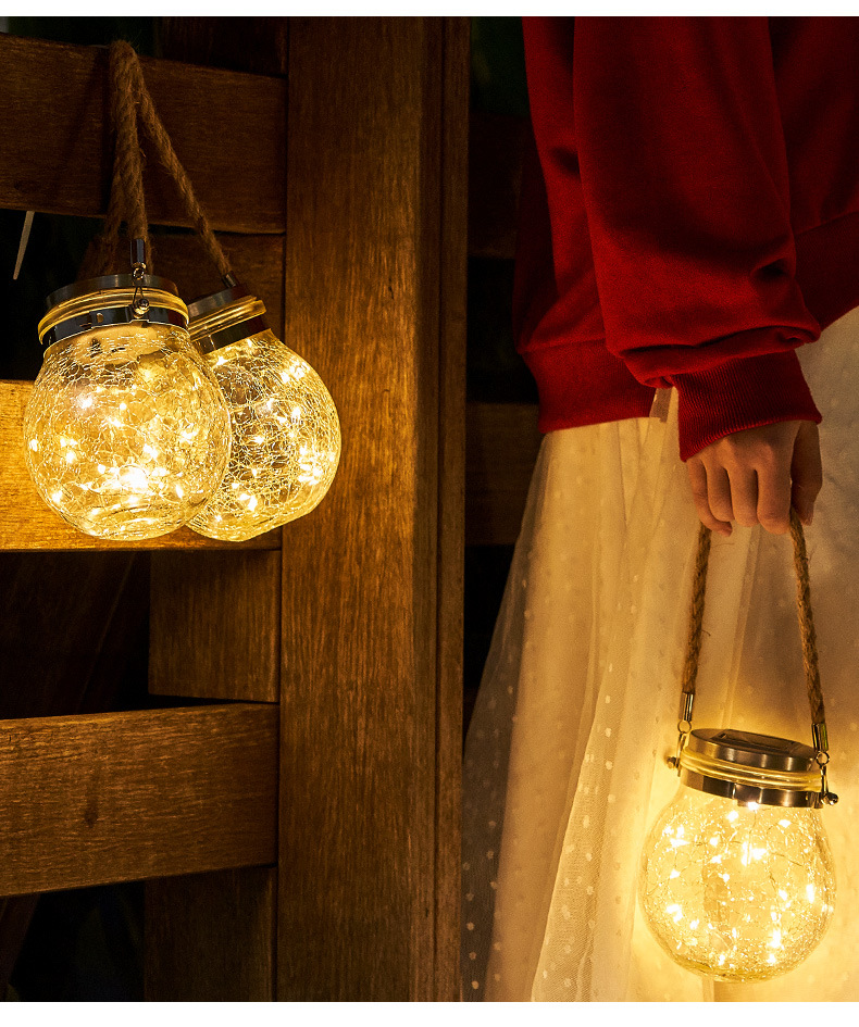 Solar LED Lantern in Glass – Decorative Garden Lighting with Wire Lights and Carry Handle