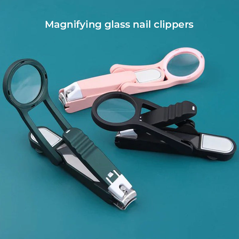 Portable nail cutter with magnifying glass