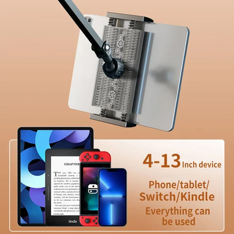 Extendable, concealed phone/tablet holder at the bed