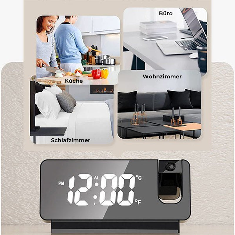 Digital Projection Alarm Clock with 180-Degree Rotatable Projector