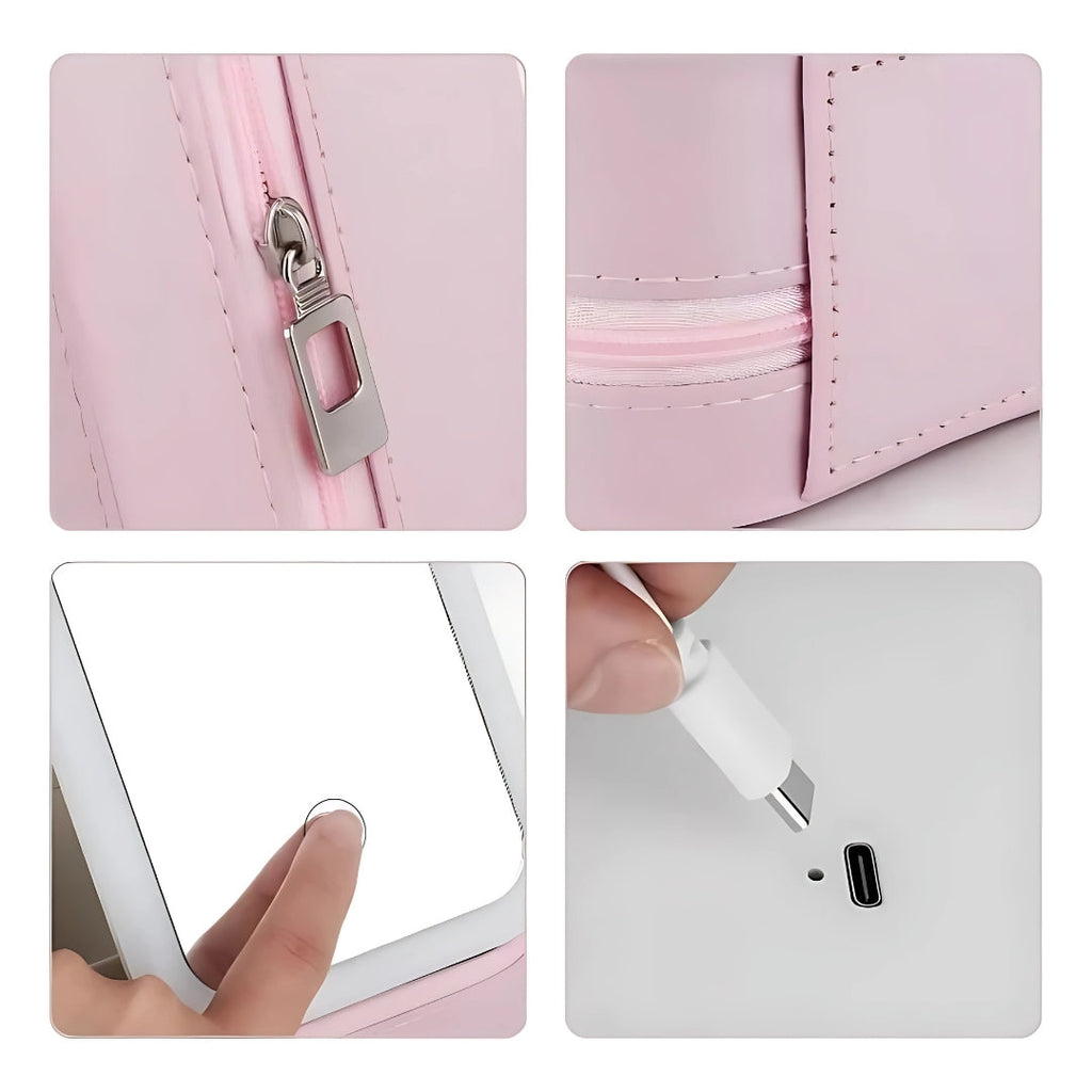 LED Light Mirror – Adjustable Angle – Organiser for Beauty Lovers – Bright Lighting for Flawless Look