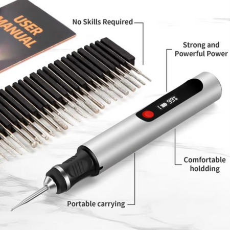 DIY Engraving Pen for Artists, Rechargeable Precision Tool for 50+ Surfaces with 30 Bits and Mastery Guide