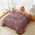 Botanic Floral Cotton Tassel Blanket