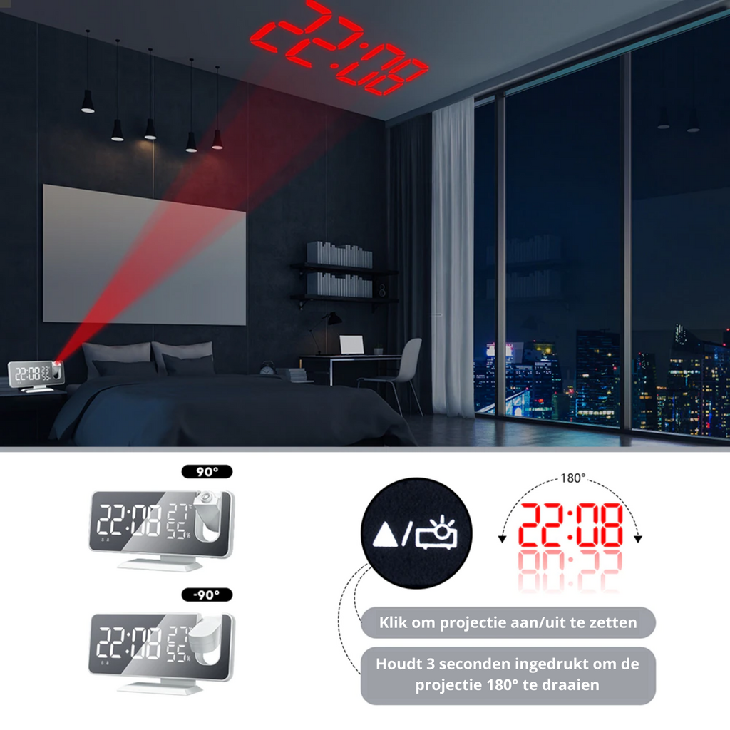 Eindhoven Astronatic | The Best Alarm Clock with LED Screen - 180° Projector - USB Charger