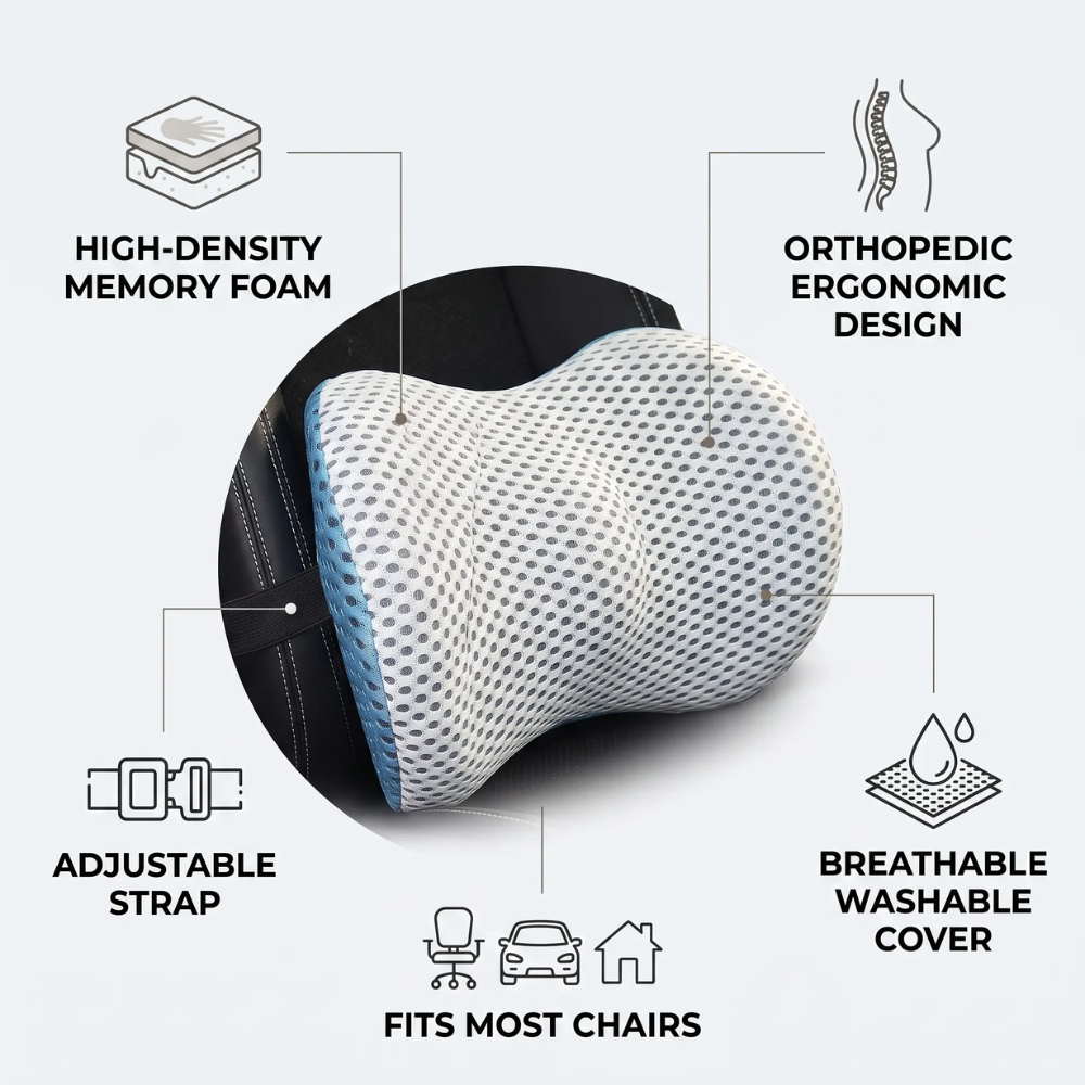 Lumbar Support Pillow CoreComfort – Orthopedic Memory Foam Back Cushion for Healthy Posture