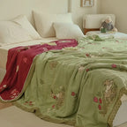 Embroidered Bunny Floral Cotton Blanket