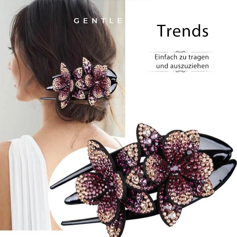 Rhinestone Double Flower Hair Clip
