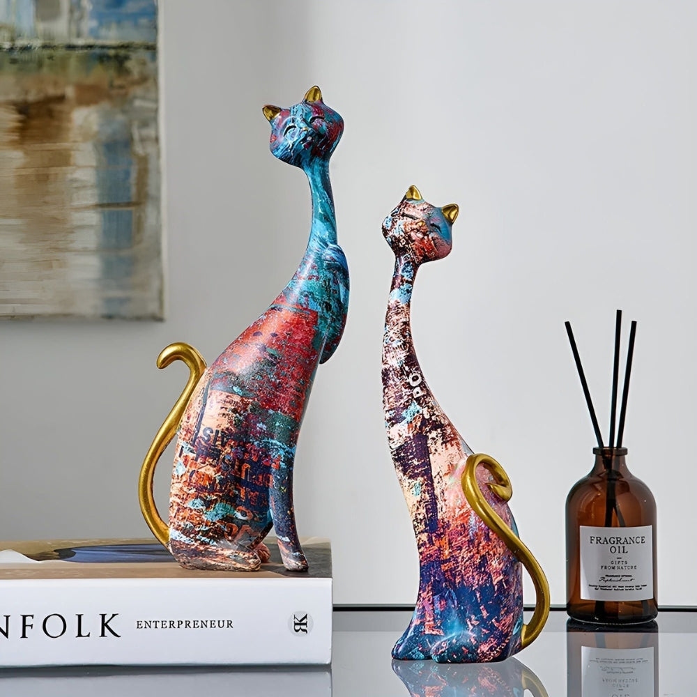 Minimalist Cat Sculpture Duo for Modern Decorative Accents