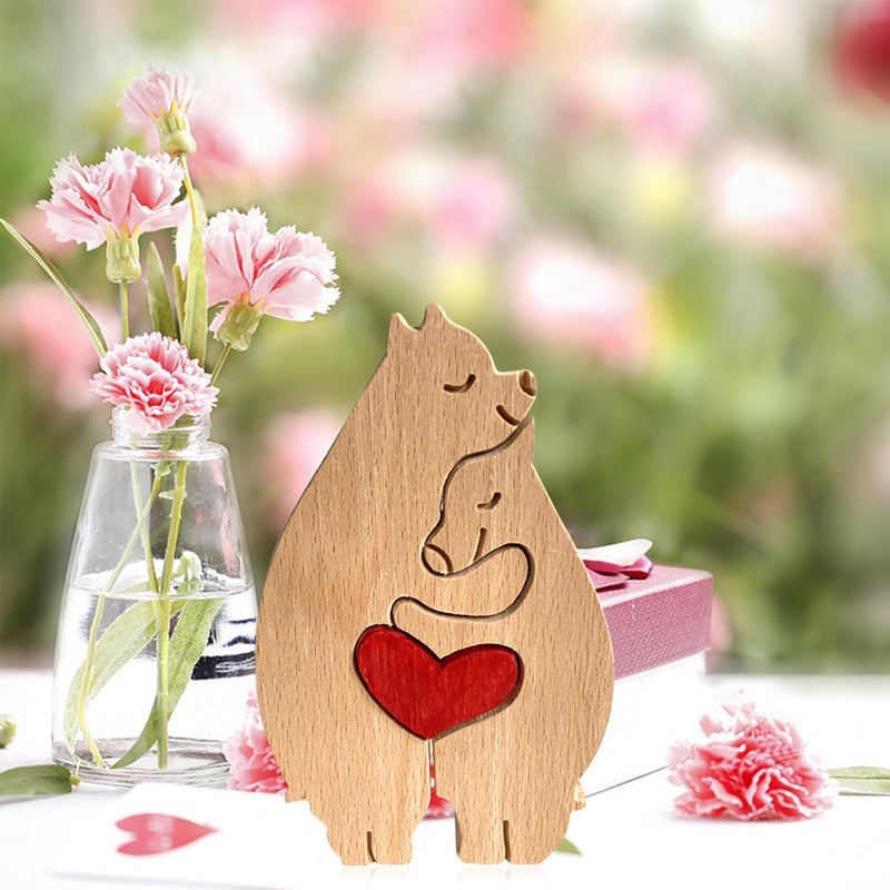 Decoration made of plush animals from hand-carved wood