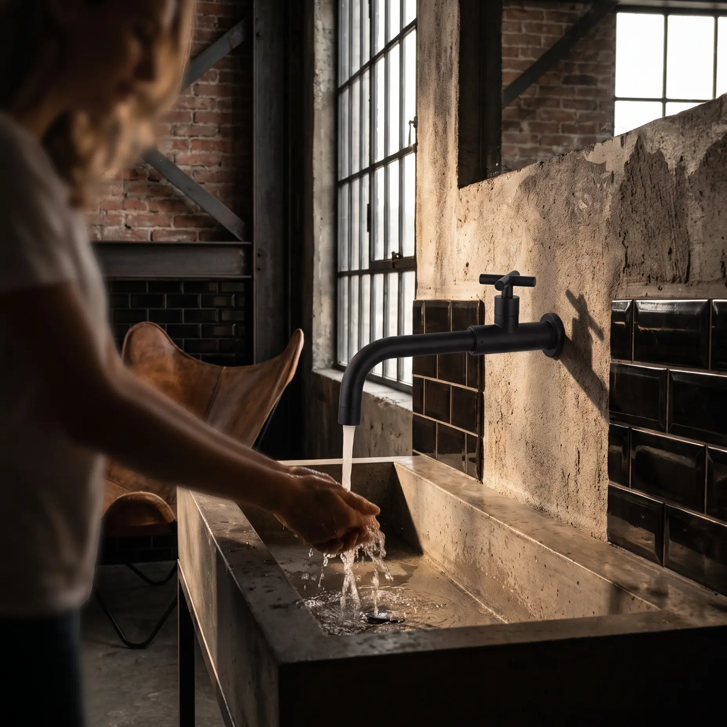 Contemporary Wall-Mounted Bathroom Faucet Cross Handles Stainless Steel Faucet