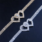 Double Love Heart Rhinestone Anklet