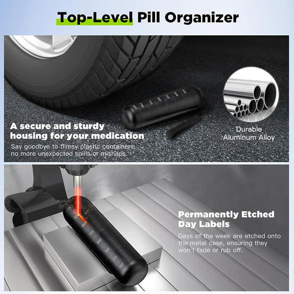 MediSafe Weekbox – Waterproof Aluminum Pill Organizer with 7 Compartments