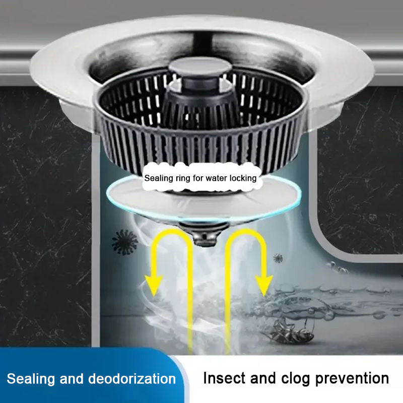 3-in-1 Sink Drain Strainer with Anti-Clogging and Odor Control