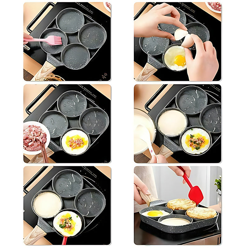Four-hole egg pan, breakfast omelette household frying pan non-stick pan