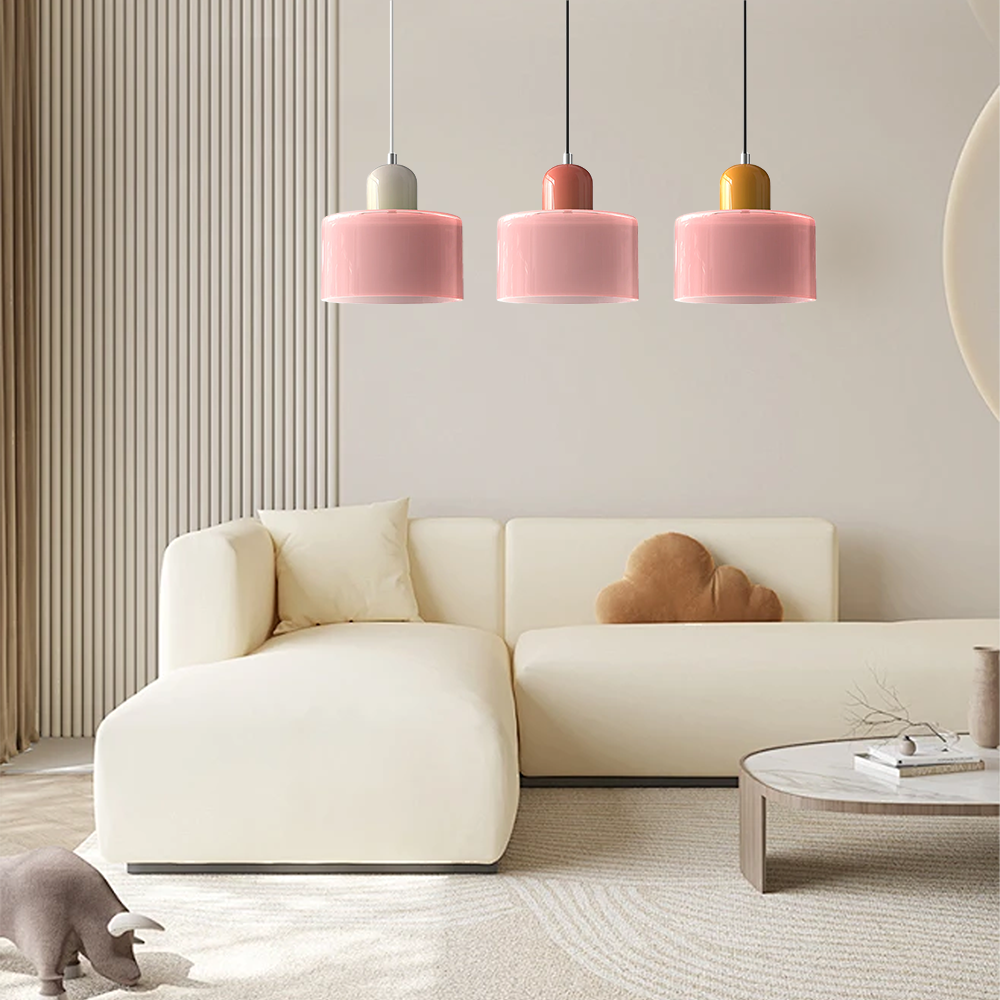 Glass light in subtle colors of the kitchen