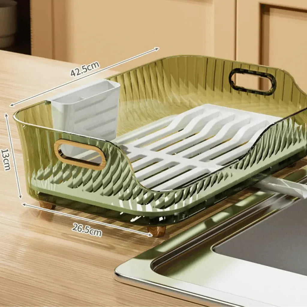 Dish Drying Rack with Drainage System, Detachable Drip Tray and Compact Design