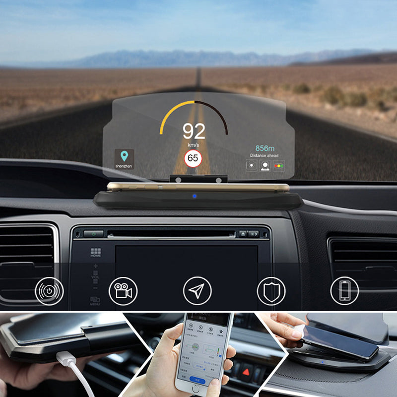 HUD navigation projector with wireless charging function