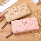 Long wallet for women with leaf pattern