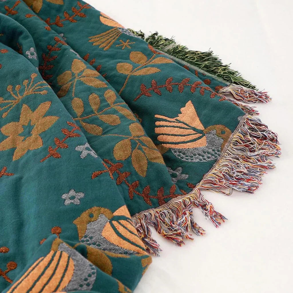 Reversible Scandinavian Blanket with Bird Design