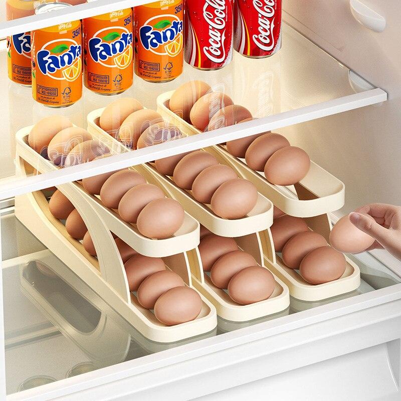 Self-organizing egg shelf for maximum freshness