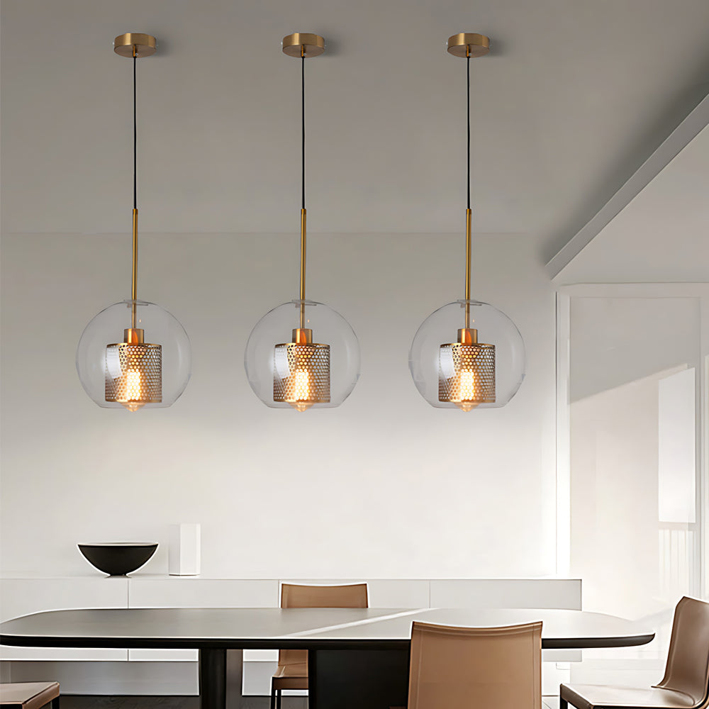 Vintage industrial pendant lamp with round glass and gold – LED pendant light for dining room and living room