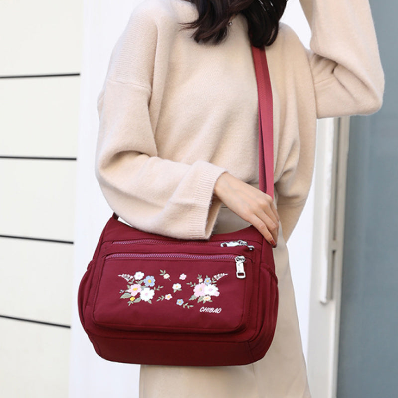 Embroidered Flower Shoulder Bag