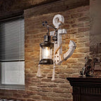 Rustic Wood Anchor Wall Lamp with Lantern