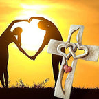 Hand-carved wooden cross - Intertwined hearts