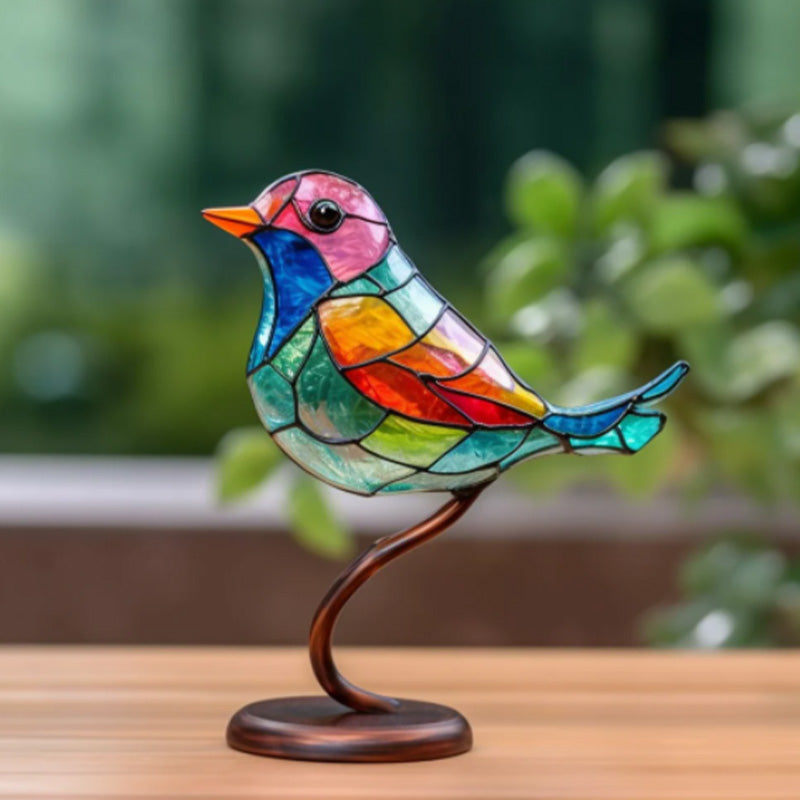 Bird on Branch Metal Painted Desktop Ornament