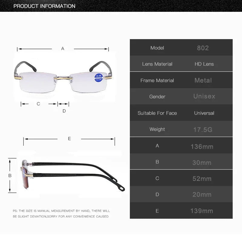 Progressive reading glasses with high hardness and anti-blue light filter for distance and near viewing