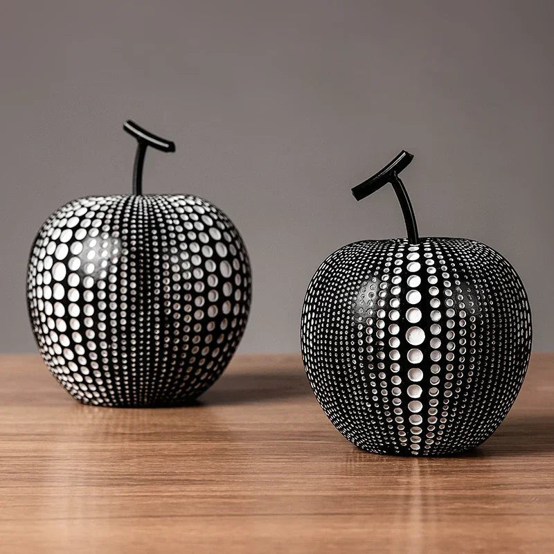 MonoApple Apple Sculpture – black-and-white polka dot pattern