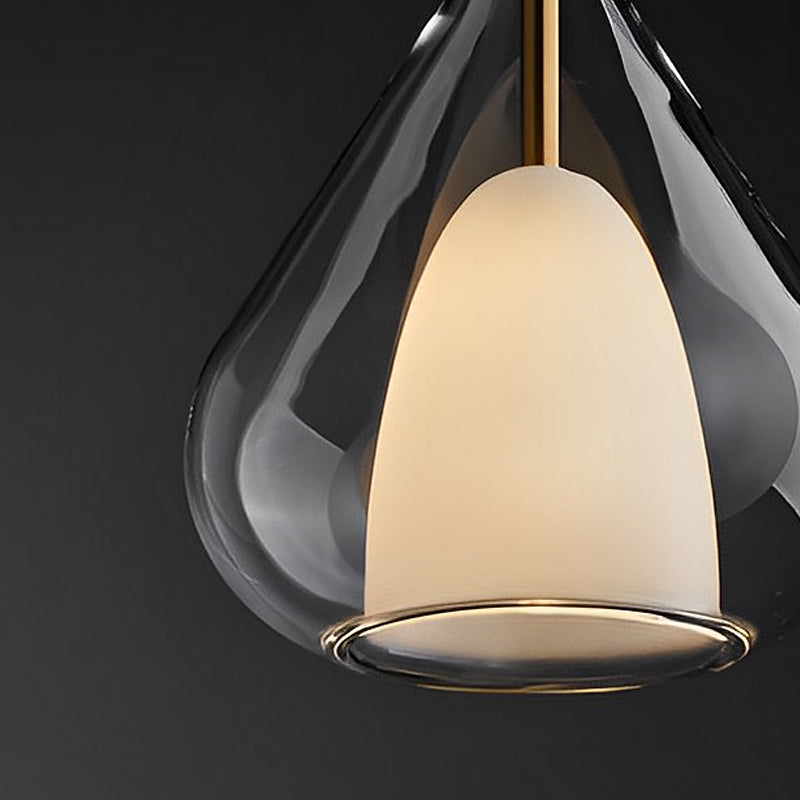 Industrial pendant light with double glass and raindrop design - Small hanging lamp for dining room and kitchen, modern minimalist design